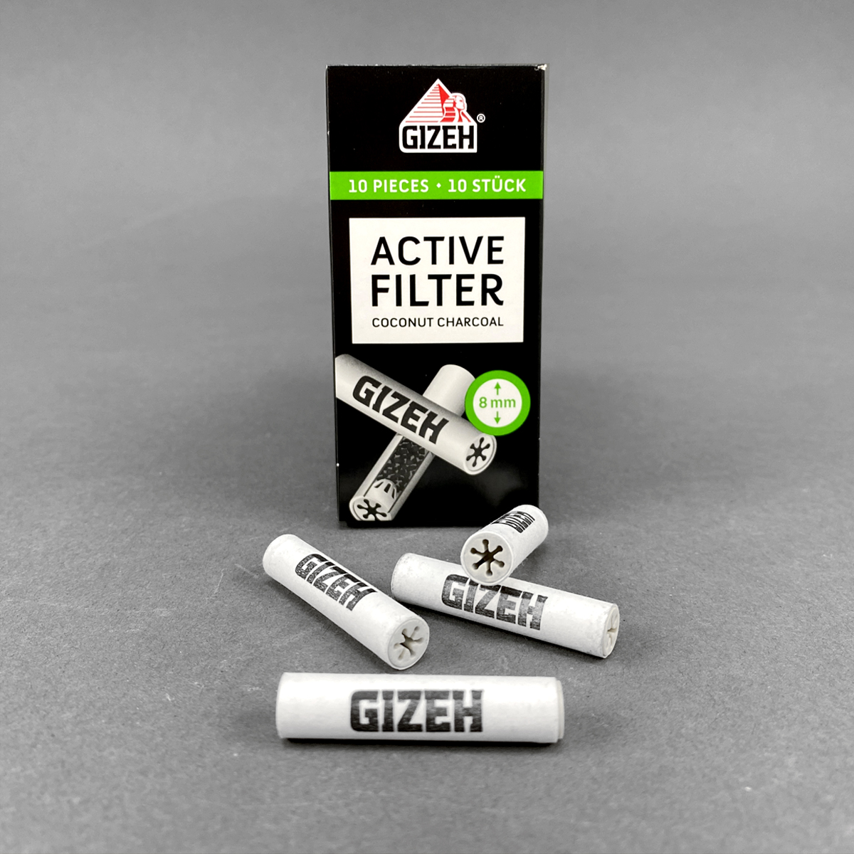 Gizeh ACTIVE Filter 8 mm, 10er, Filter 7/8 mm, Aktivkohle & Meerschaum, Headshop